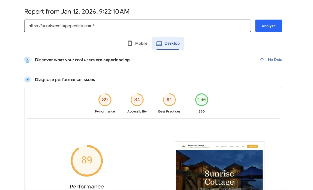 Page Speed Sunrisecottagepenida